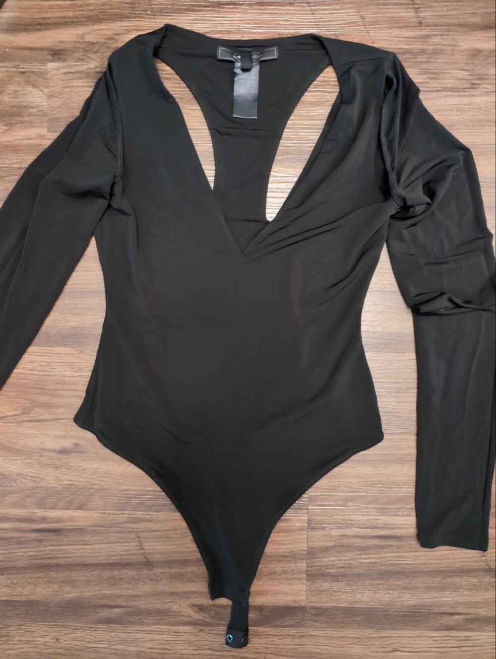 BCBGMaxAzria Black Deep-V Long-Sleeve Bodysuit